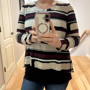 Alfani Women's Long Sleeve Layered Top - Black, Burgundy, Cream